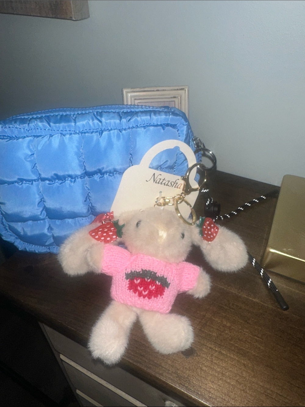 Natasha Bag Charm/KeyChain bunny with red strawberry accents